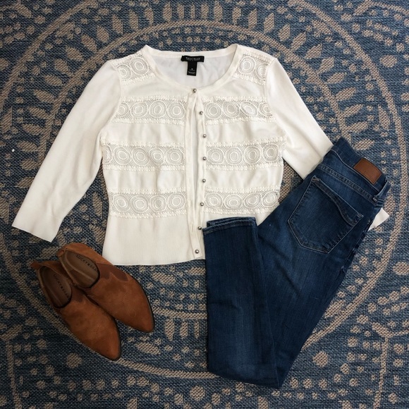 White House Black Market Sweaters - White House Black Market White Crochet Cardigan ✨